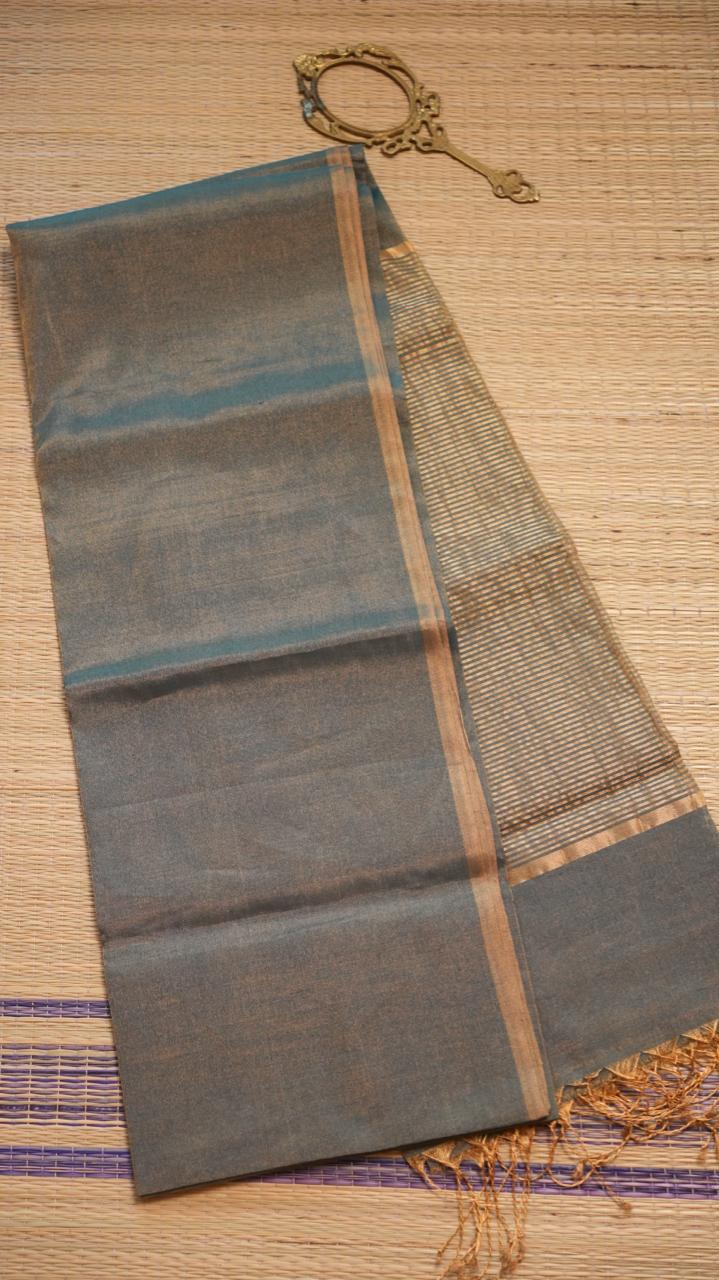 Maheshwari Silk Cotton Plain Tissue Saree - 05-02B-01-16 (MEDITERRANEAN SEA SALT)