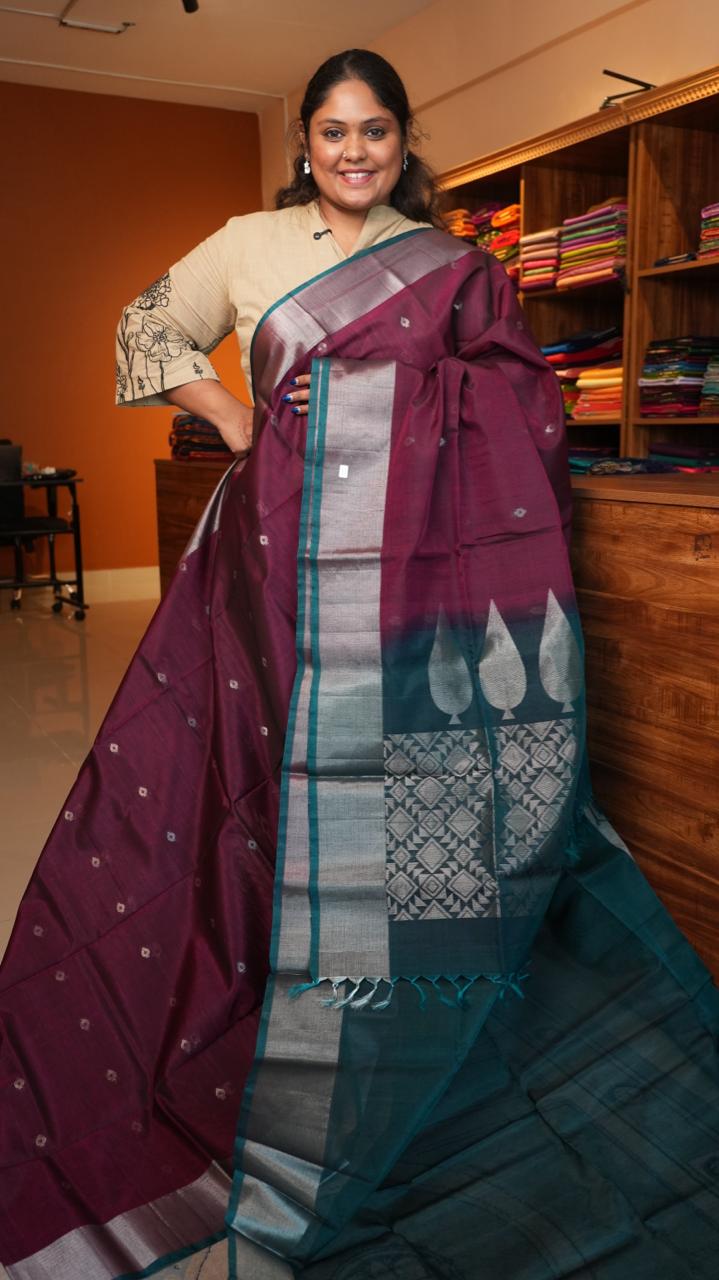 Kora Silk Cotton Saree - 04-04-03-04 (RHODOLITE)