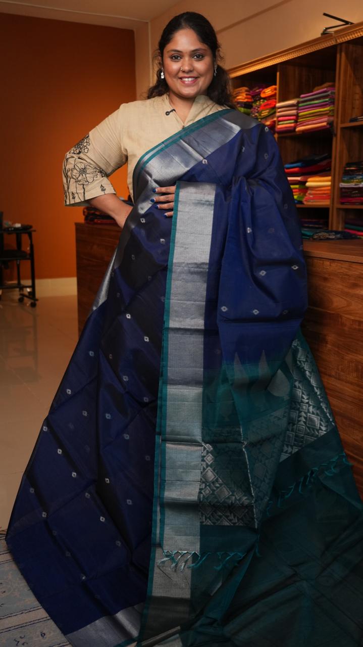 Kora Silk Cotton Saree - 04-04-03-03 (SODALITE)