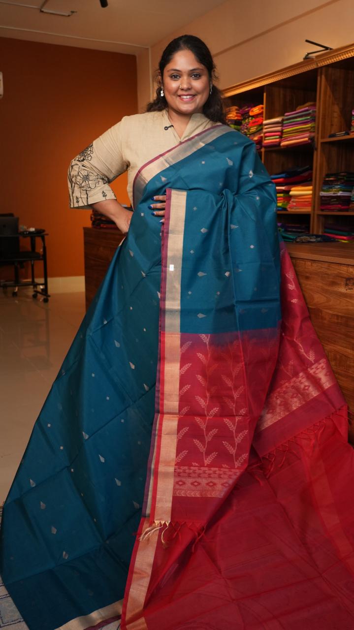 Kora Silk Cotton Saree - 04-04-05-02 (BLUE CALCITE)