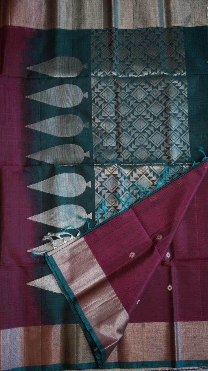 Kora Silk Cotton Saree - 04-04-03-04 (RHODOLITE)