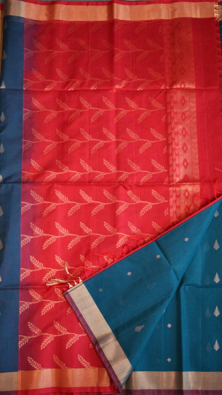 Kora Silk Cotton Saree - 04-04-05-02 (BLUE CALCITE)