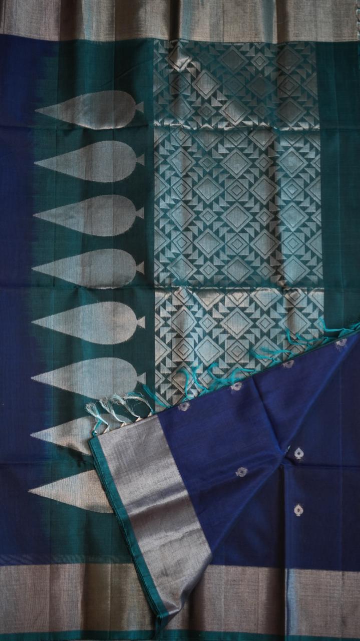 Kora Silk Cotton Saree - 04-04-03-03 (SODALITE)