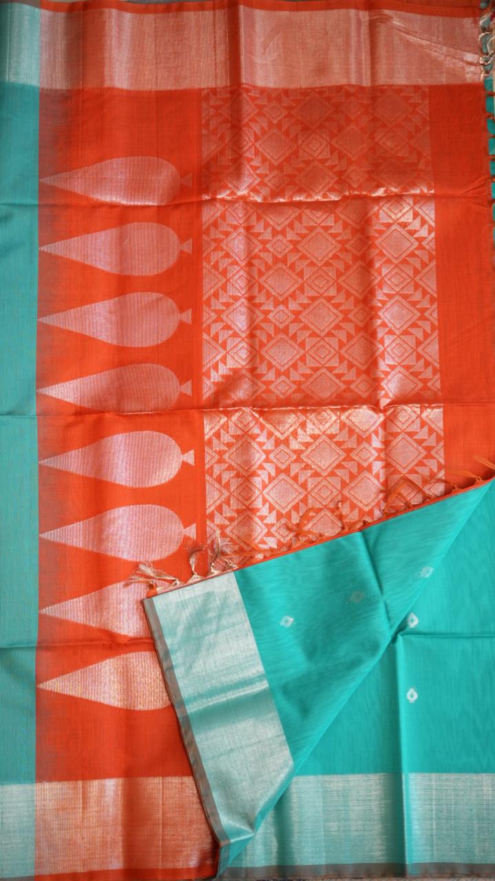 Kora Silk Cotton Saree - 04-04-03-07 (FLUORITE)