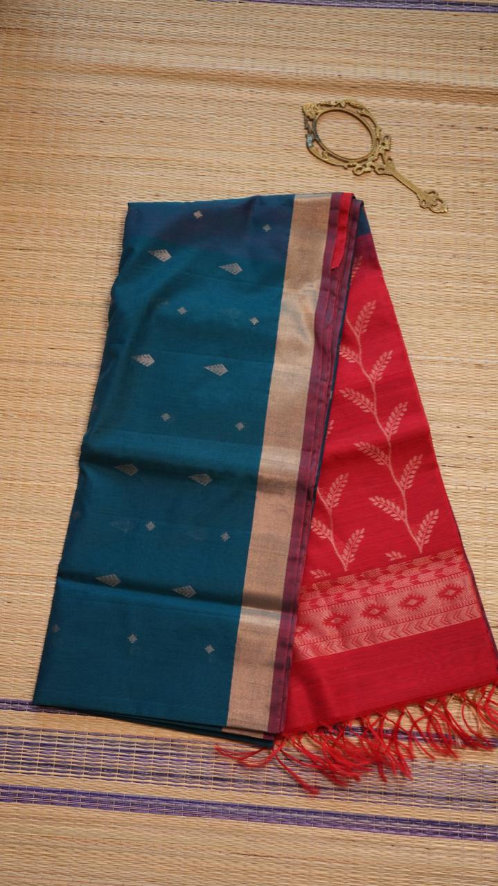Kora Silk Cotton Saree - 04-04-05-02 (BLUE CALCITE)