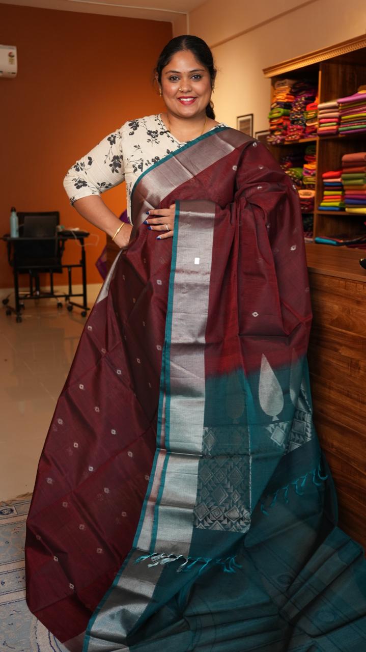 Kora Silk Cotton Saree - 04-04-03-06 (MEHROON MORNI)