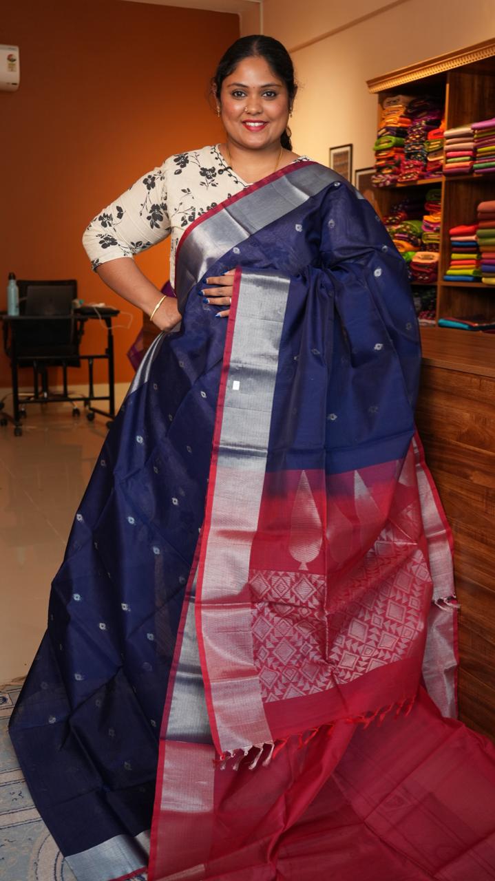 Kora Silk Cotton Saree - 04-04-03-02 (NEELI SINDOOR)