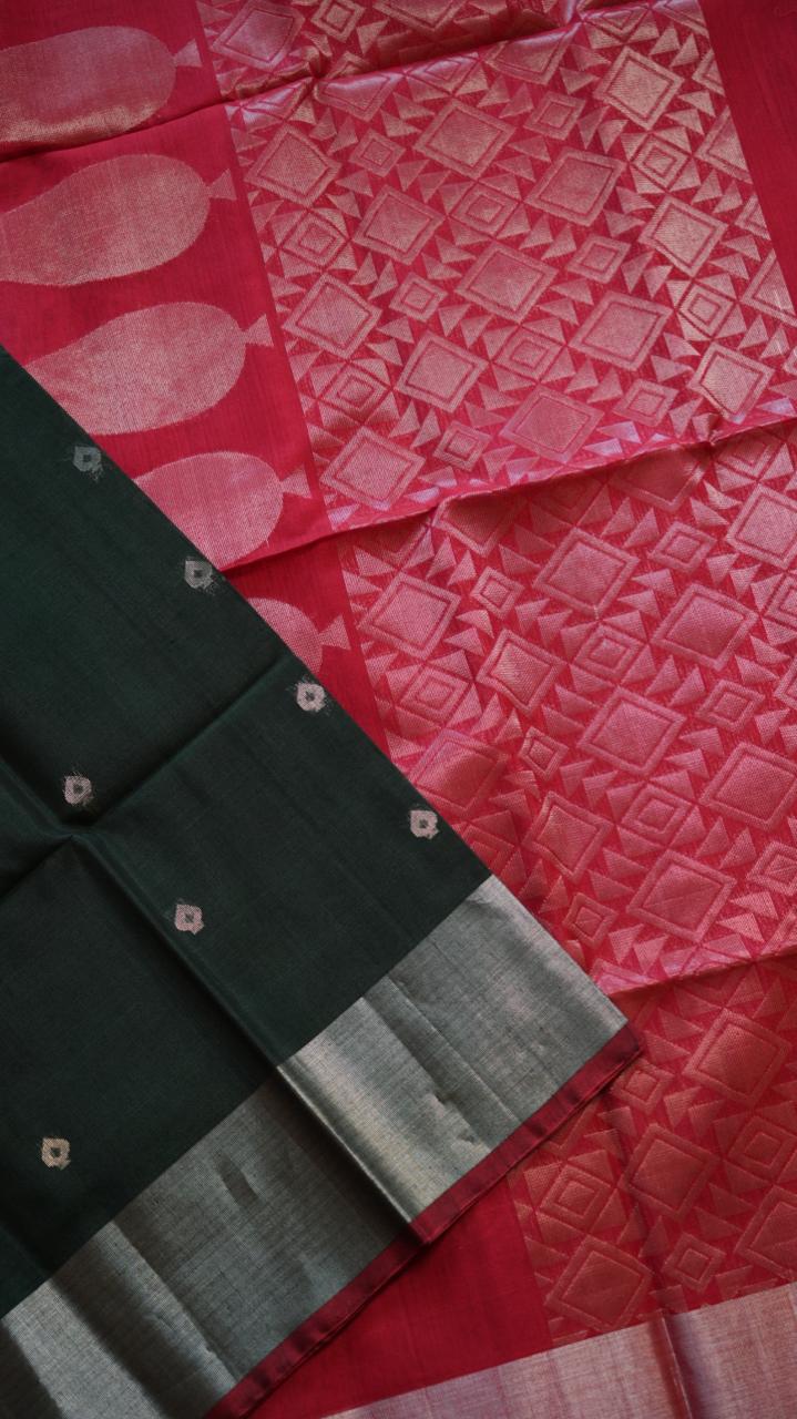 Kora Silk Cotton Saree - 04-04-03-05 (PINE SINDOOR)