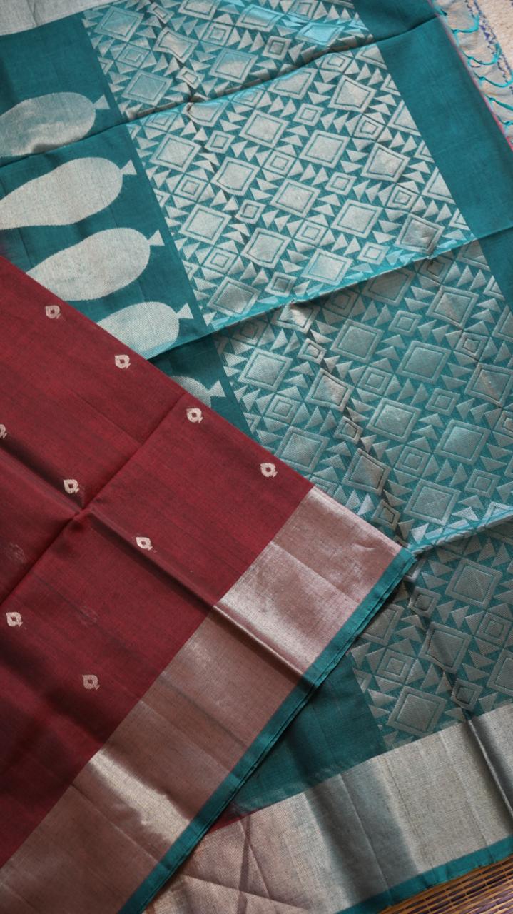 Kora Silk Cotton Saree - 04-04-03-06 (MEHROON MORNI)
