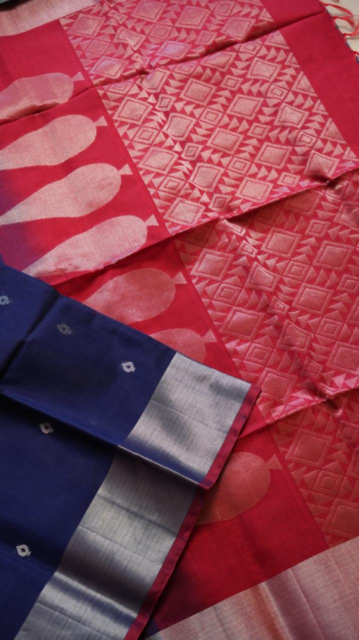 Kora Silk Cotton Saree - 04-04-03-02 (NEELI SINDOOR)