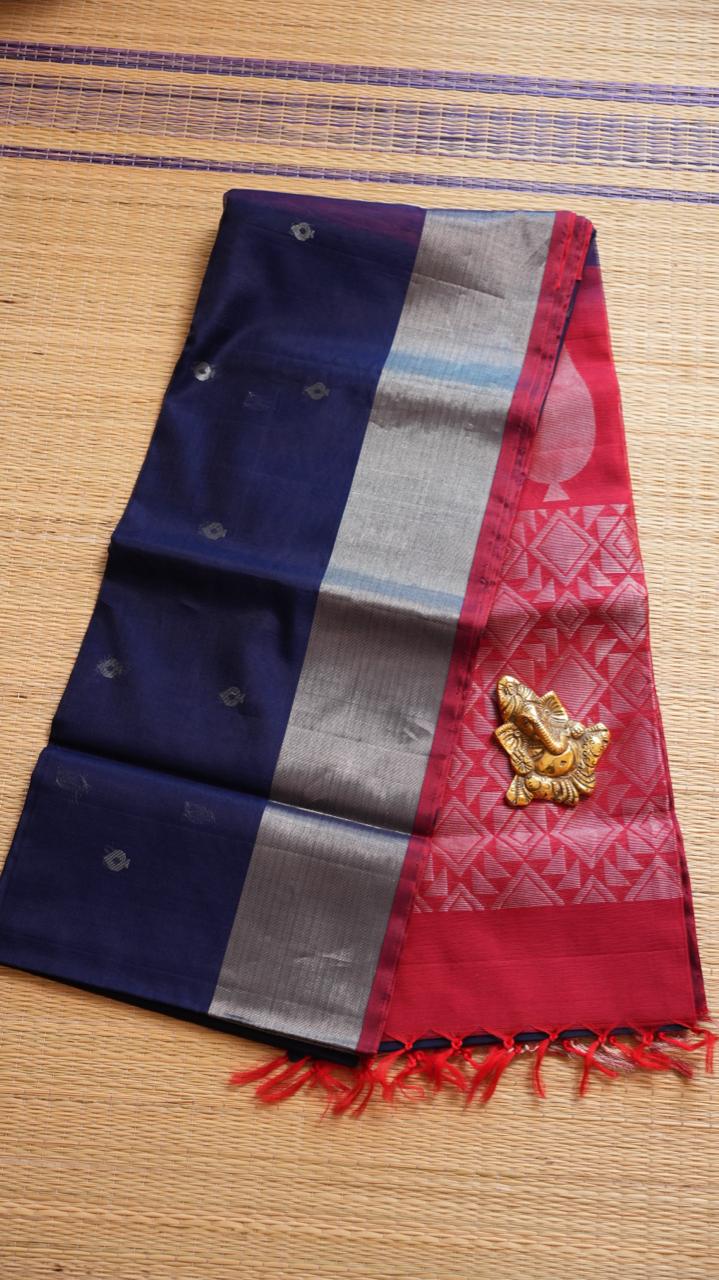 Kora Silk Cotton Saree - 04-04-03-02 (NEELI SINDOOR)