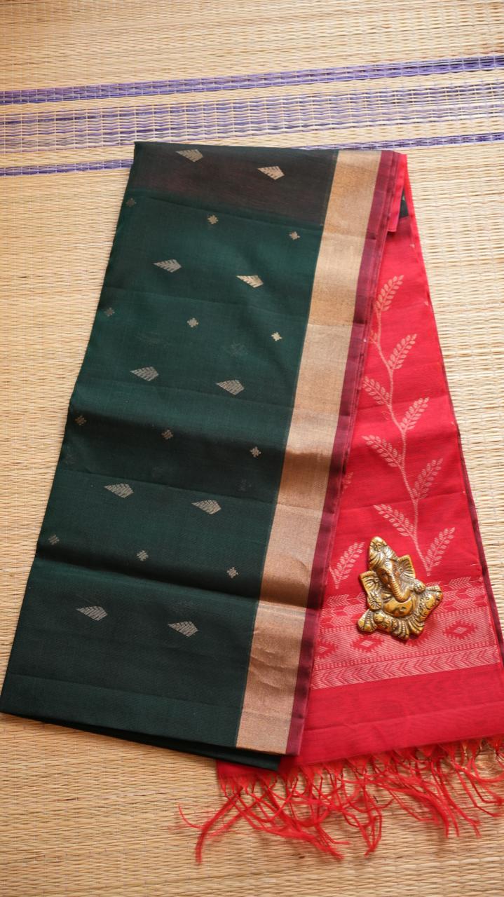 Kora Silk Cotton Saree - 04-04-03-05 (PINE SINDOOR)