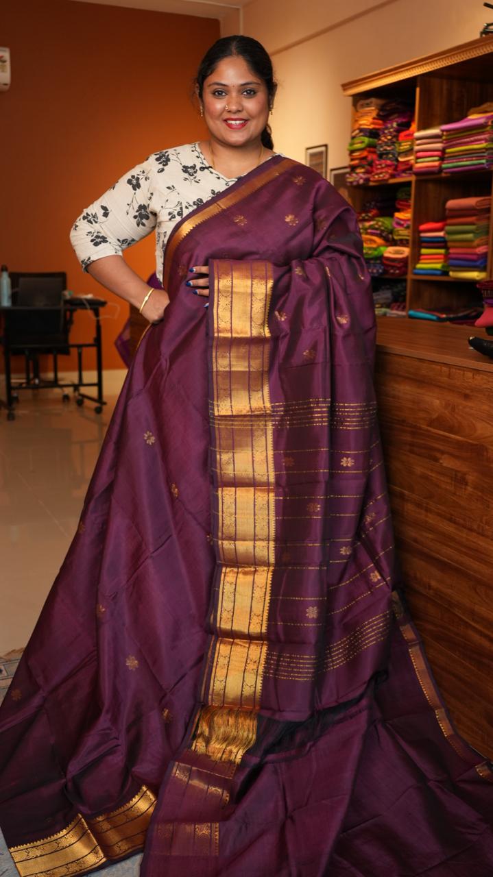Mangalgiri Silk Cotton Kanchi Border with Bhutta Saree - 15-04-03-16 (JAMUN SILK)