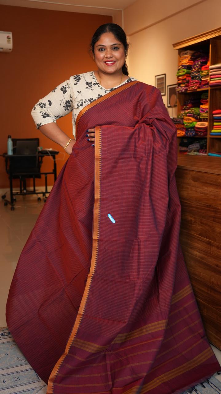Pure Kanchi Cotton saree - 01-03-02-17 (OXBLOOD)