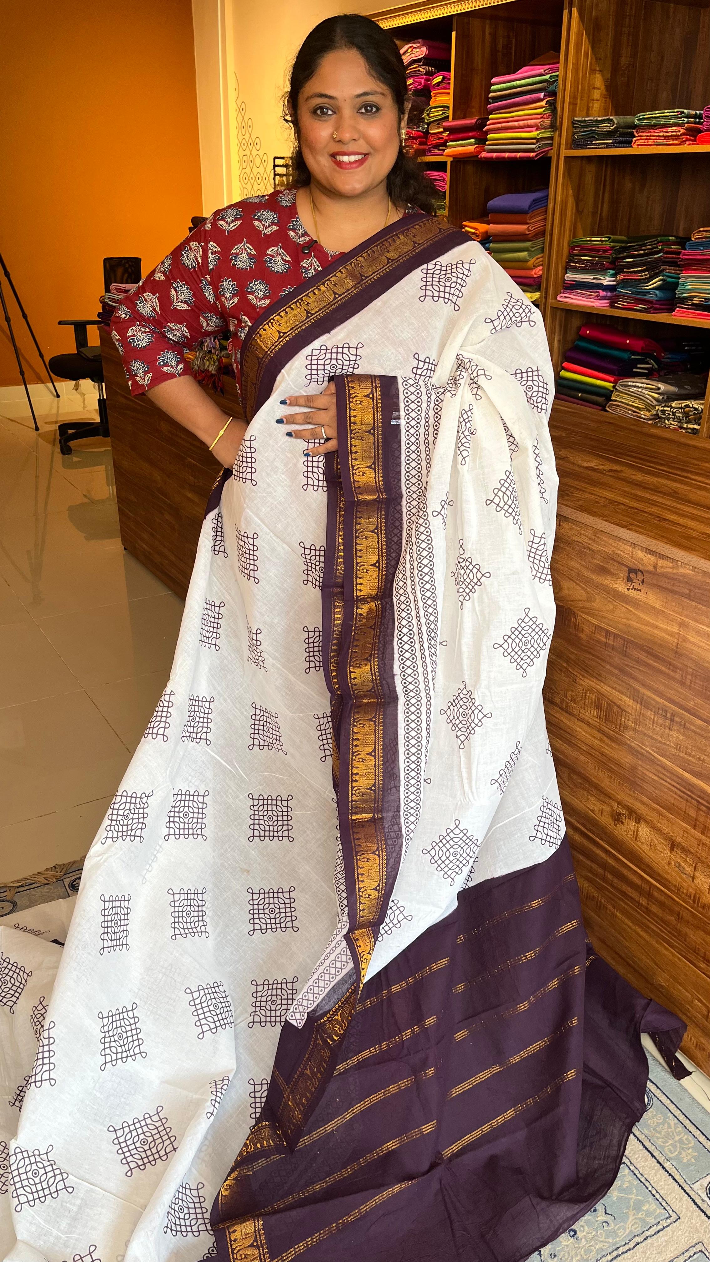 Madurai Cottol Small Border Kolam Saree - 11-05B-10-01