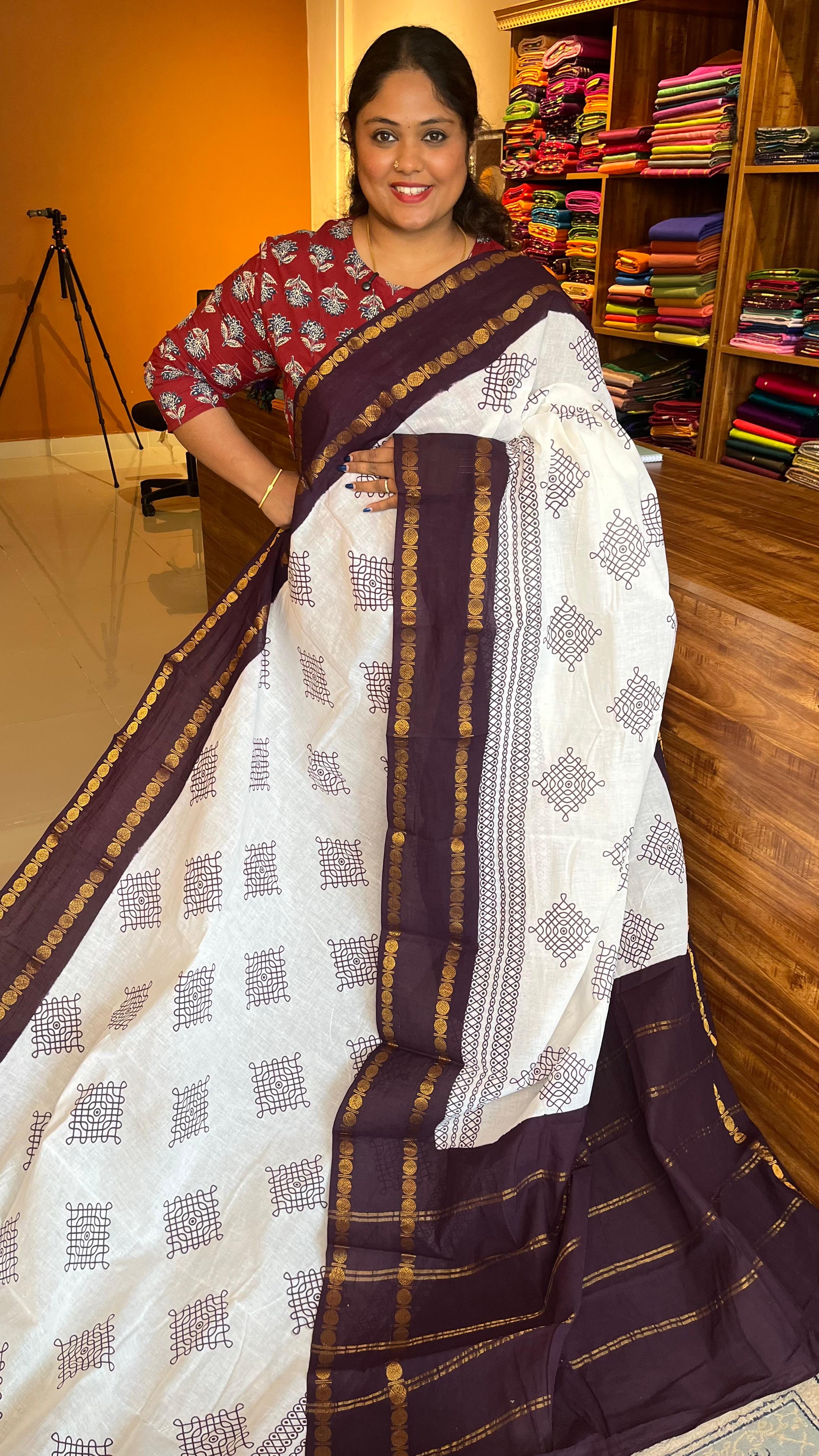 Madurai Cotton Big Border Kolam Saree - 11-05B-10-04