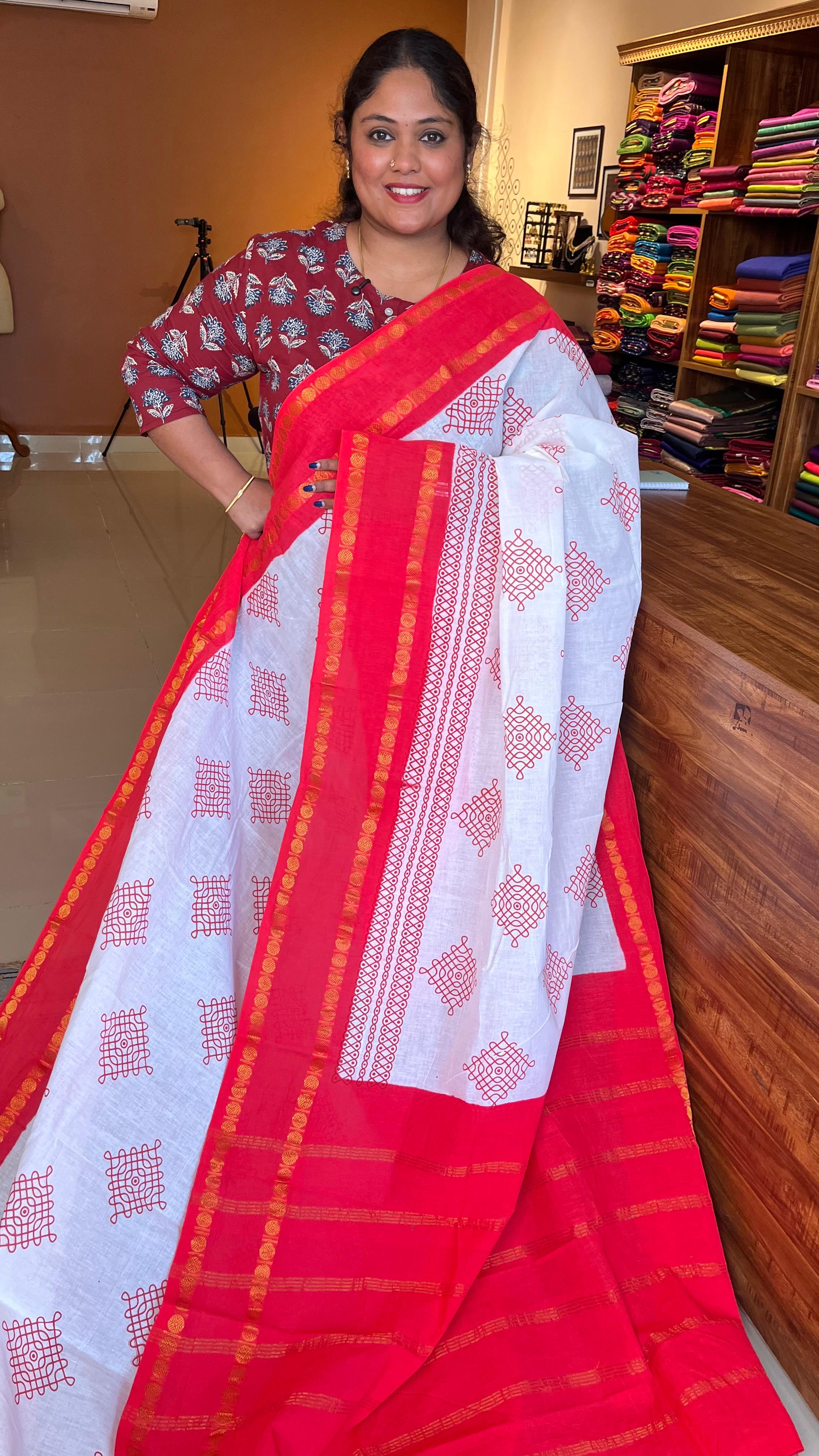 Madurai Cotton Big Border Kolam Saree - 11-05B-10-05