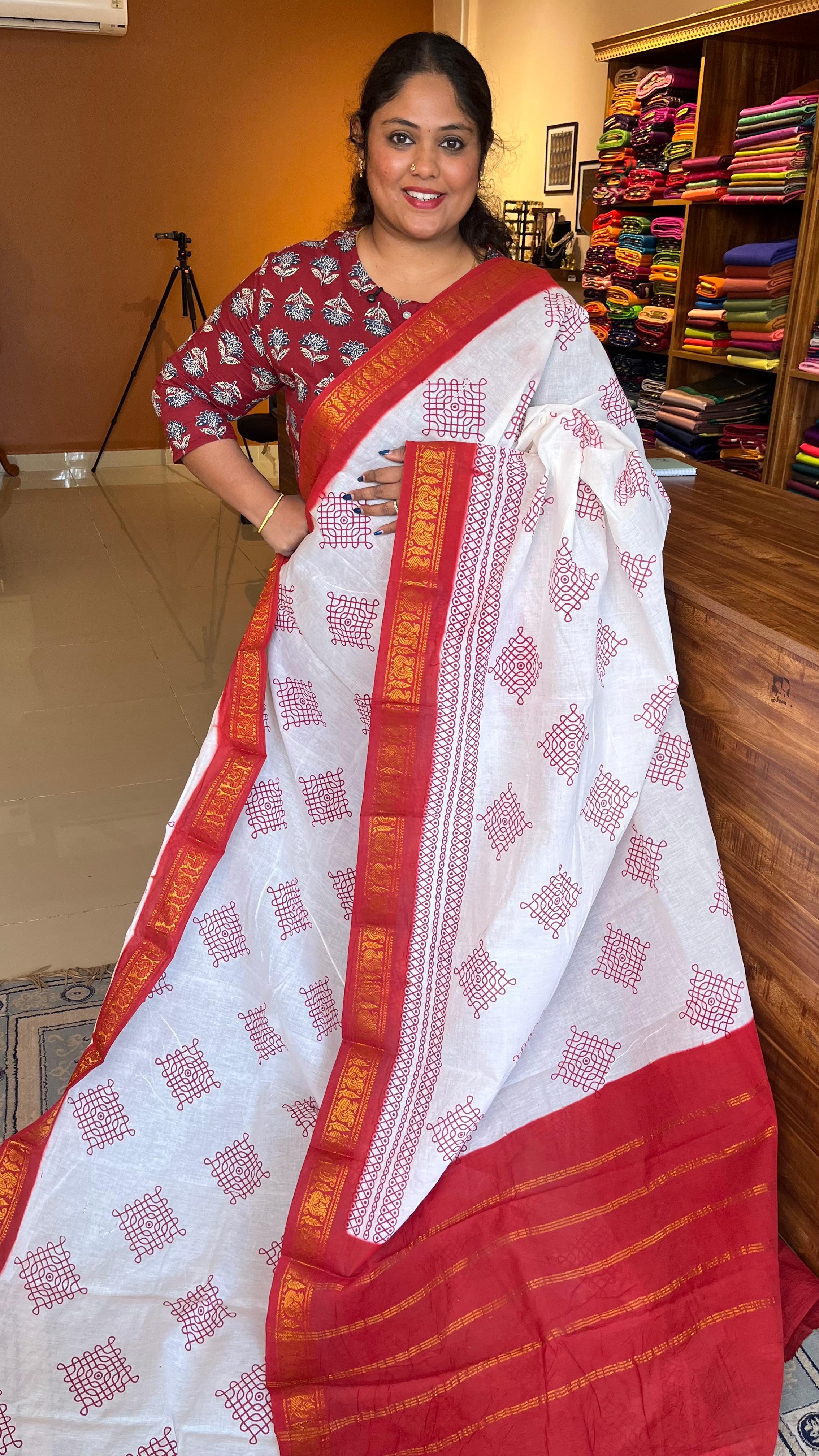 Madurai Cotton Small Border Kolam Saree - 11-05B-10-07