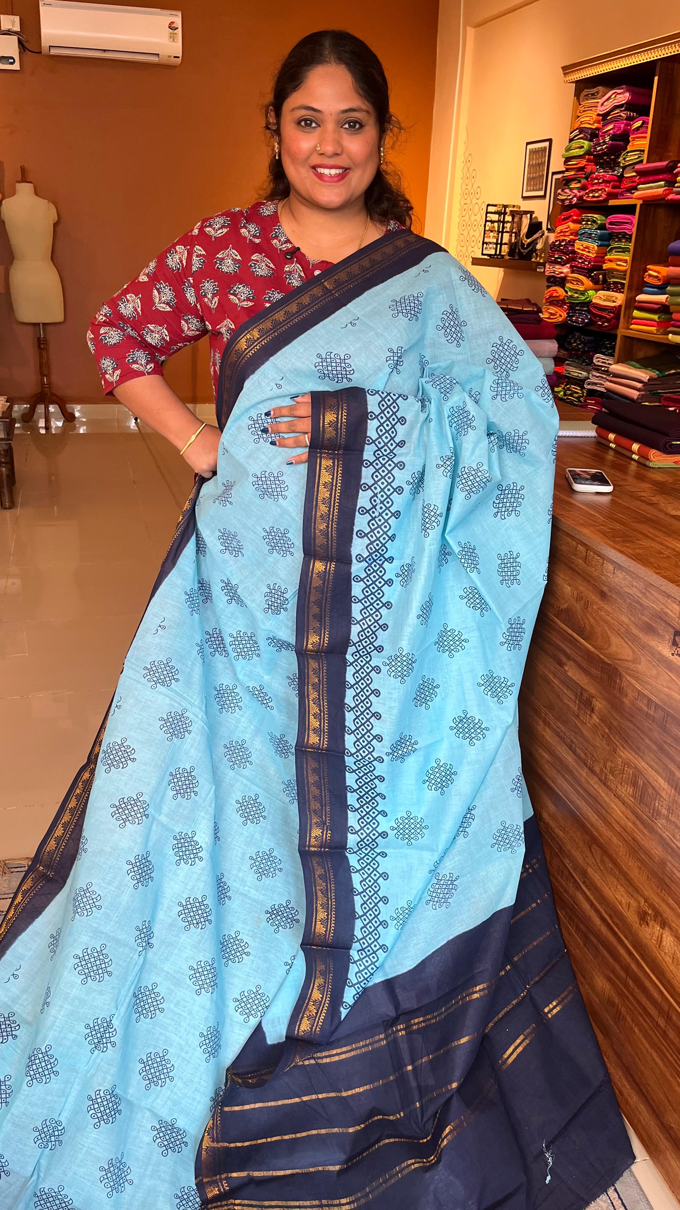 Madurai Cotton Small Border Kolam Saree - 11-05B-11-5.50-02