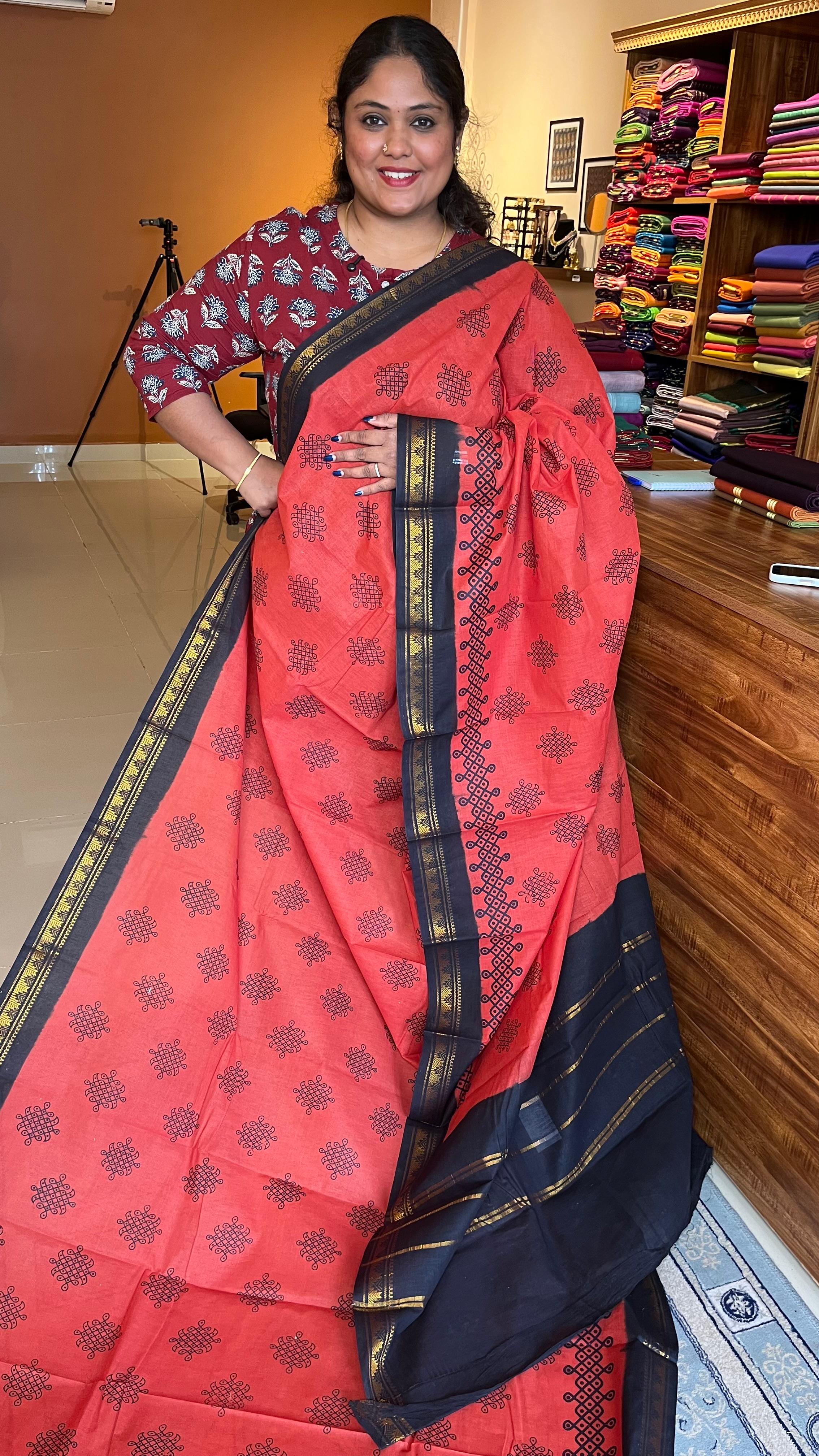 Madurai Cotton Small Border Kolam Saree - 11-05B-11-5.50-05