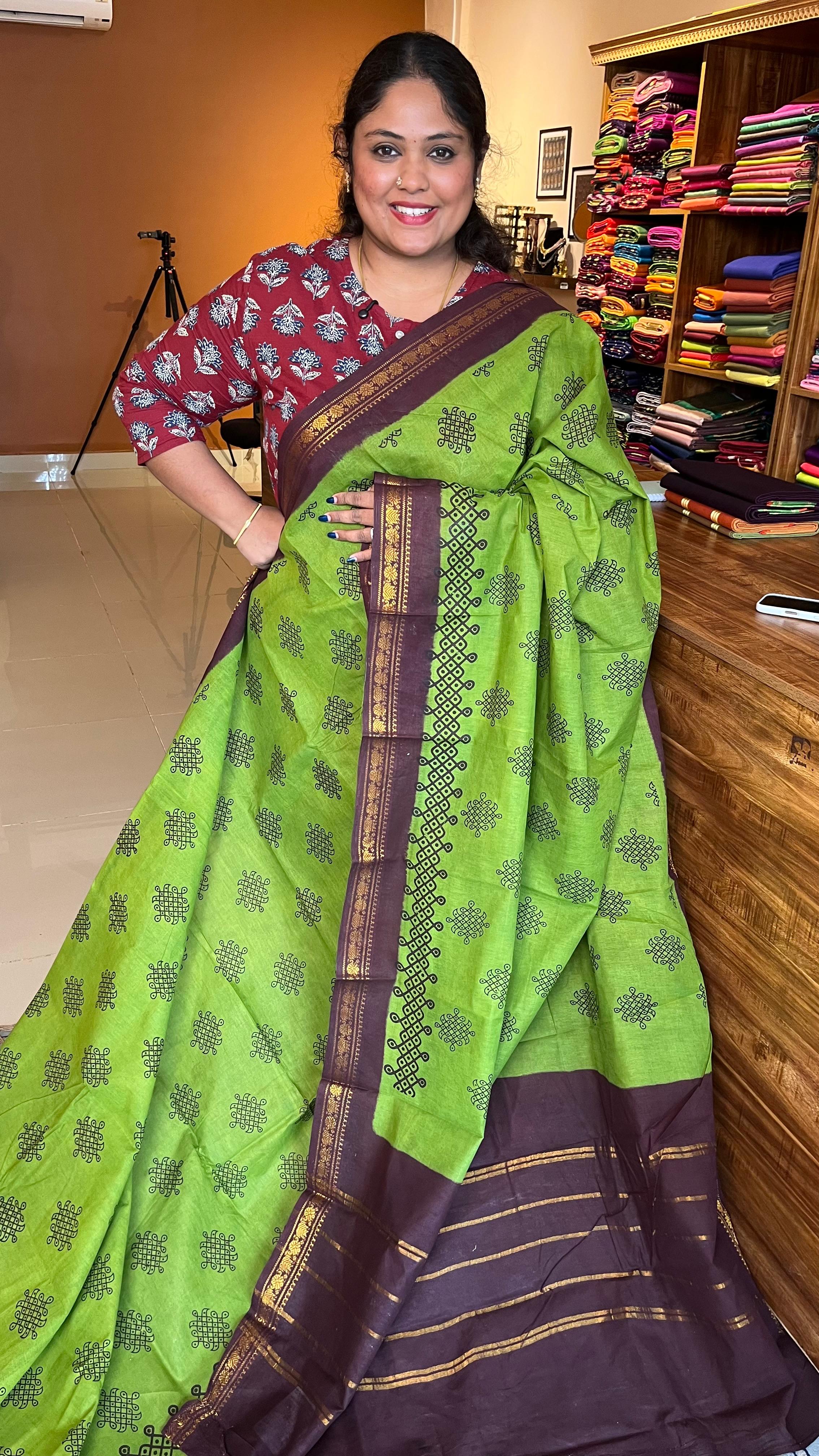 Madurai Cotton Small Border Kolam Saree - 11-05B-11-5.50-04