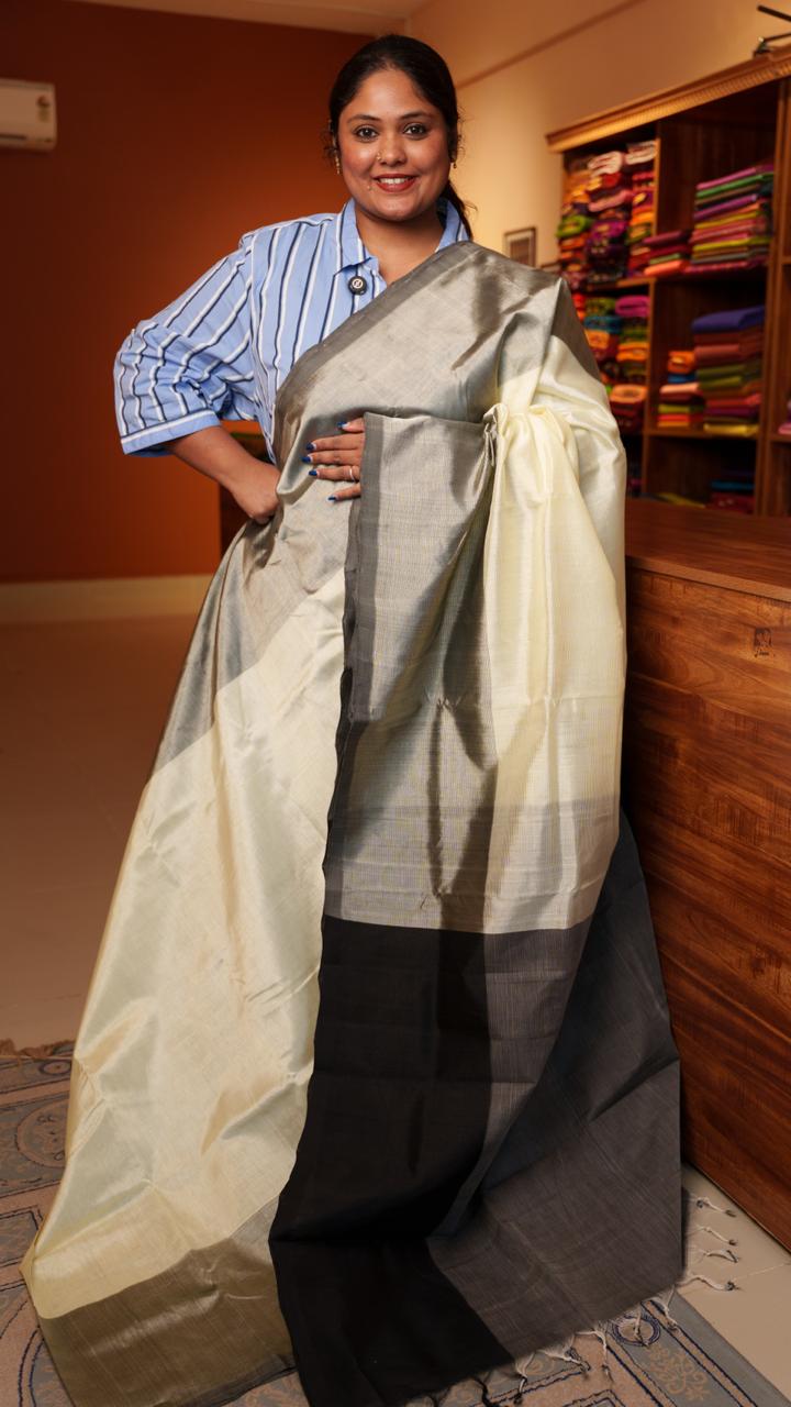 *PREORDER ONLY* Mangalgiri Silk Cotton Saree - 15-05-01-03 (ASH CREAM) - WAIT TIME 5-6 WEEKS