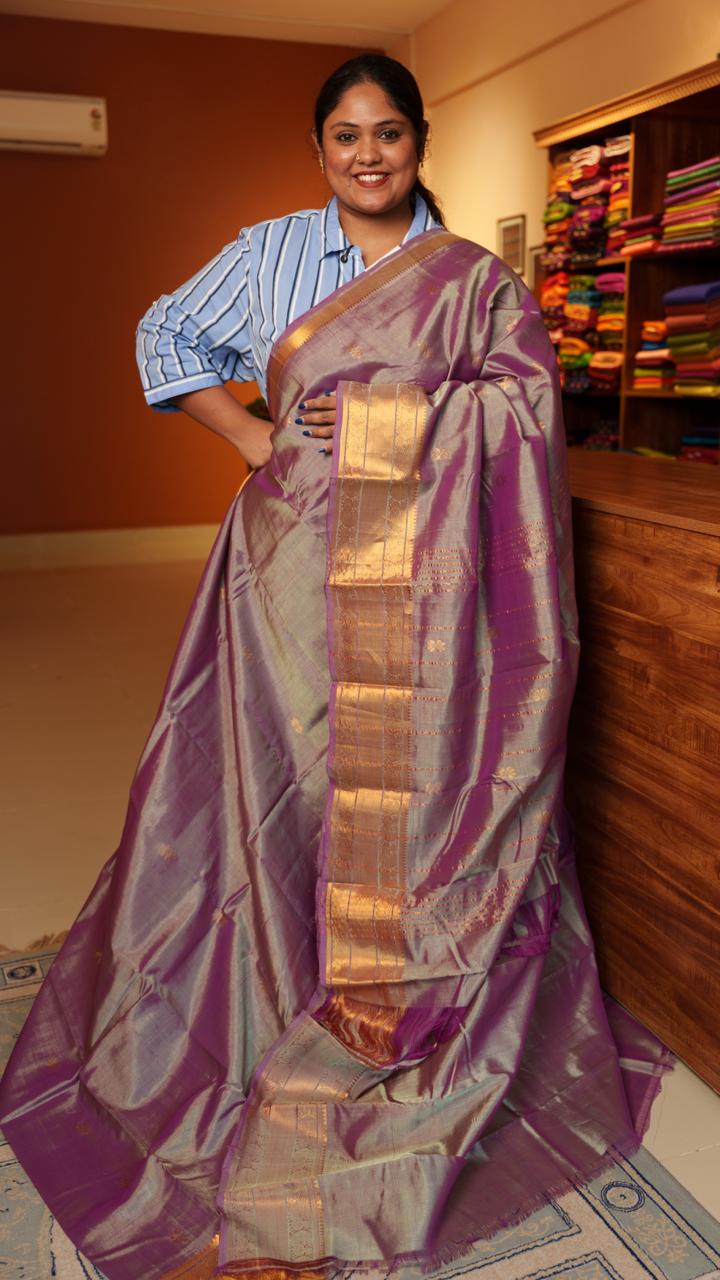Mangalgiri Silk Cotton Kanchi Border with Bhutta Saree - 15-04-03-12 (SMOKY MAUVE)