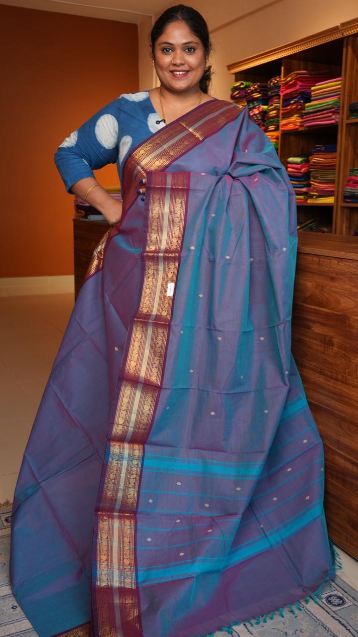 Kanchi Cotton Saree - 01-03-03-12 (DUSTY PERIWINKLE)