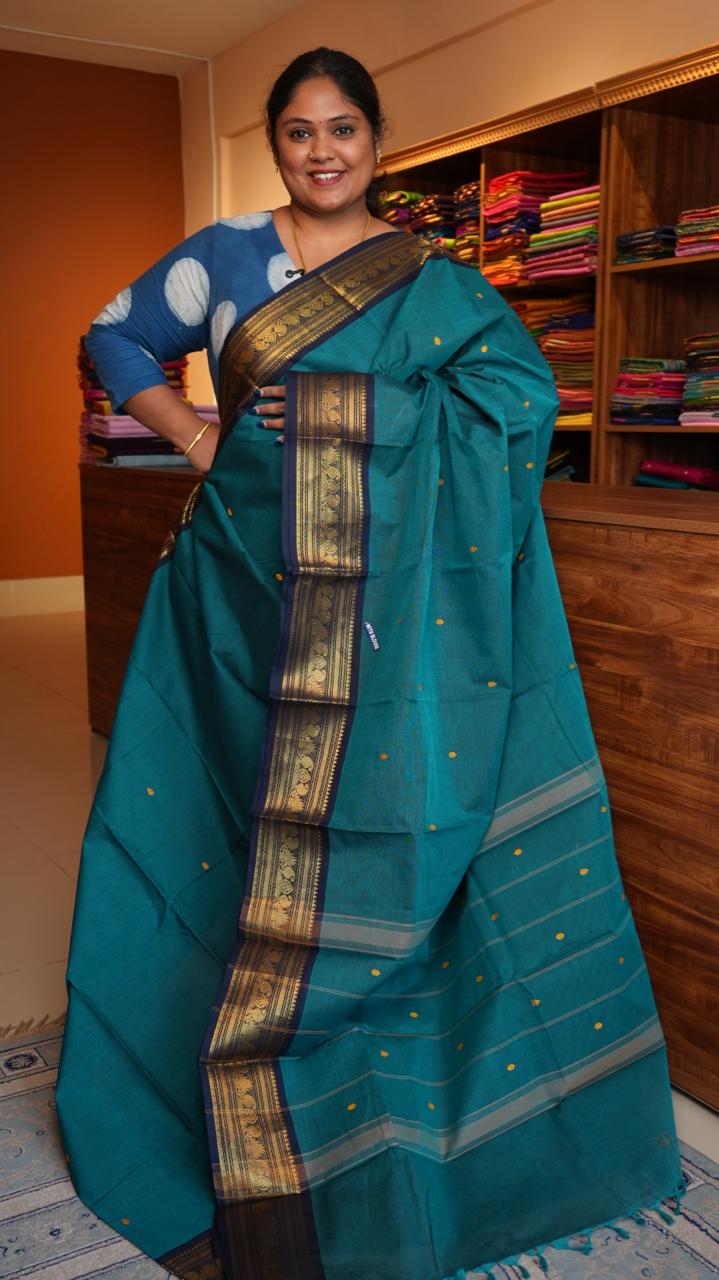 Kanchi Cotton Saree - 01-03-03-17 (ROYAL TEAL)