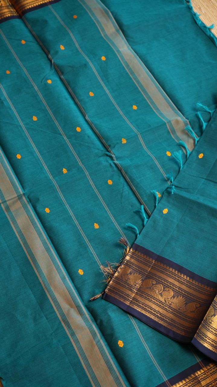Kanchi Cotton Saree - 01-03-03-17 (ROYAL TEAL)