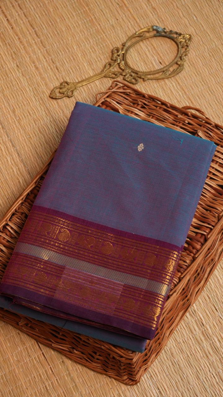 Kanchi Cotton Saree - 01-03-03-12 (DUSTY PERIWINKLE)