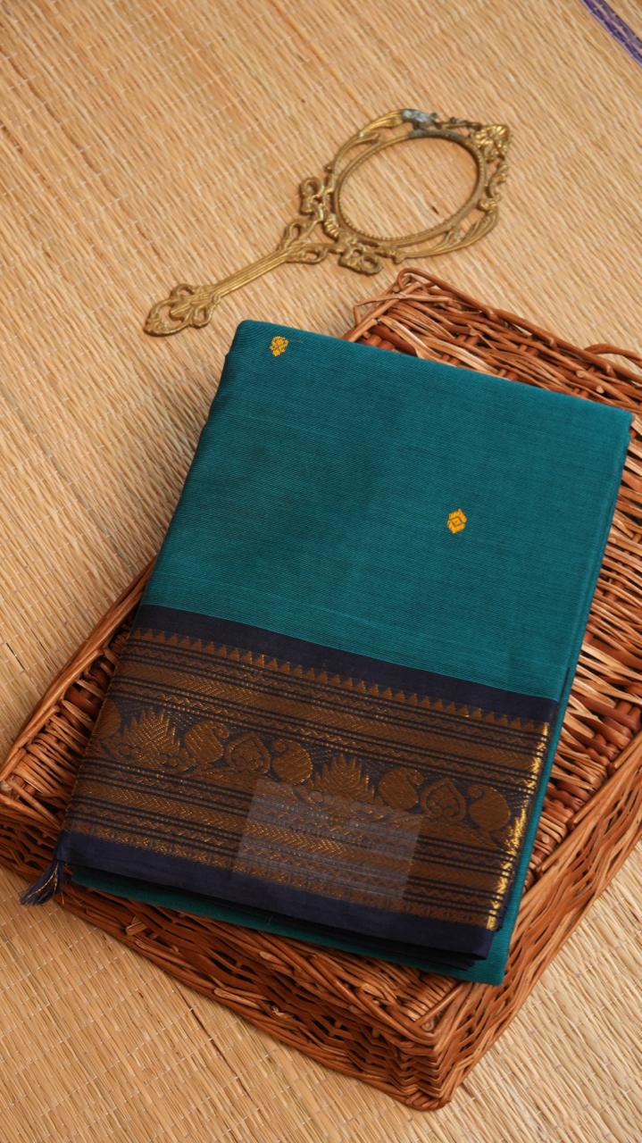 Kanchi Cotton Saree - 01-03-03-17 (ROYAL TEAL)