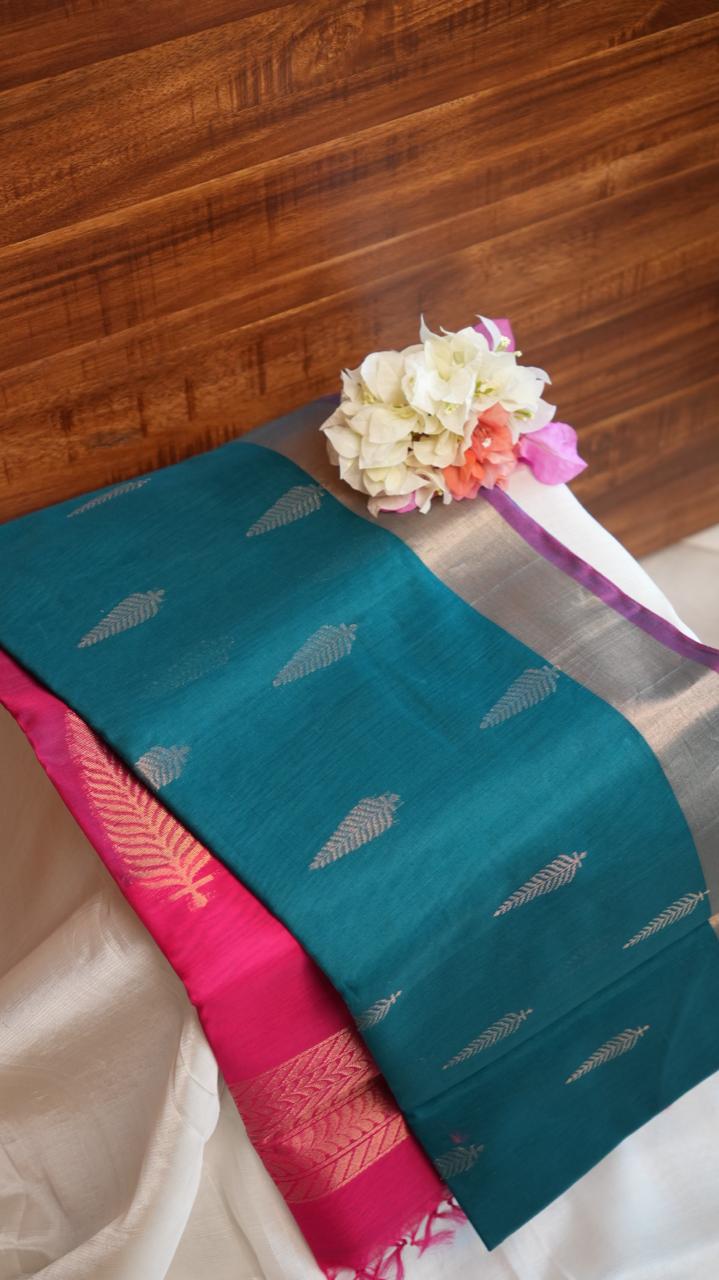 Kora Silk Cotton Saree - 04-04-02-09 (EUCALYPTUS ROSEFINCH)