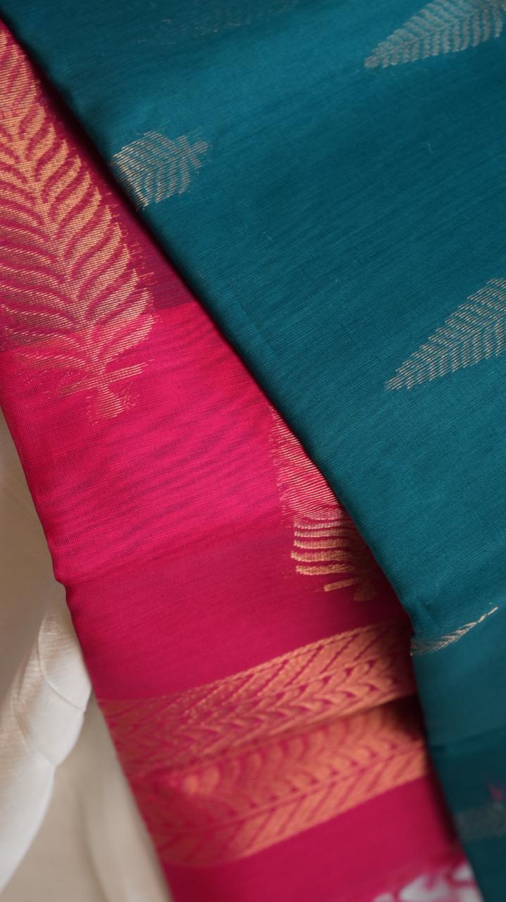 Kora Silk Cotton Saree - 04-04-02-09 (EUCALYPTUS ROSEFINCH)