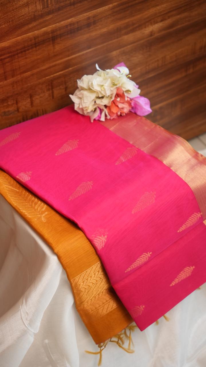 Kora Silk Cotton Saree - 04-04-02-06 (CAMELLIA ROBIN)