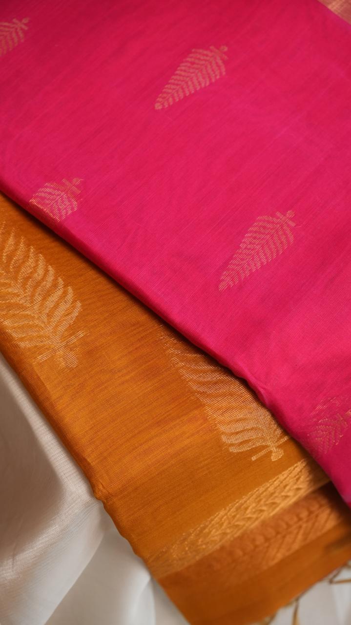 Kora Silk Cotton Saree - 04-04-02-06 (CAMELLIA ROBIN)