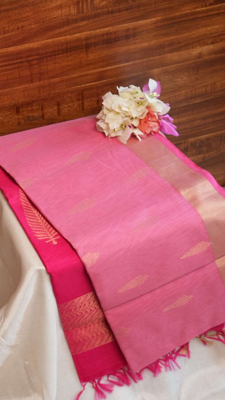 Kora Silk Cotton Saree - 04-04-02-01 (OLEANDER SPOONBILL)