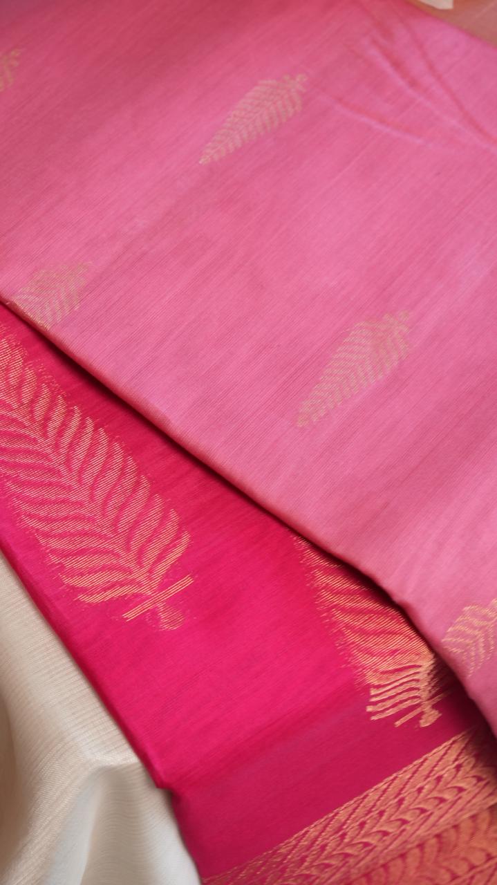Kora Silk Cotton Saree - 04-04-02-01 (OLEANDER SPOONBILL)