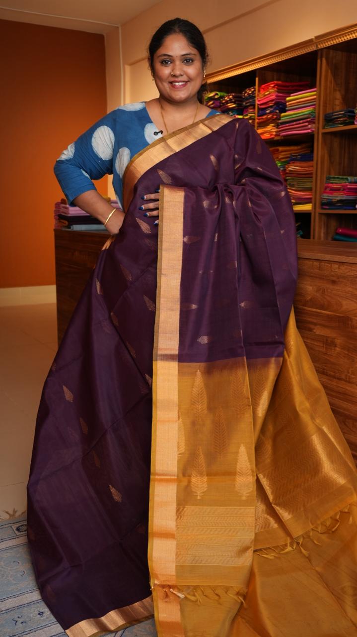 Kora Silk Cotton Saree - 04-04-02-05 (PANSY ORIOLE)