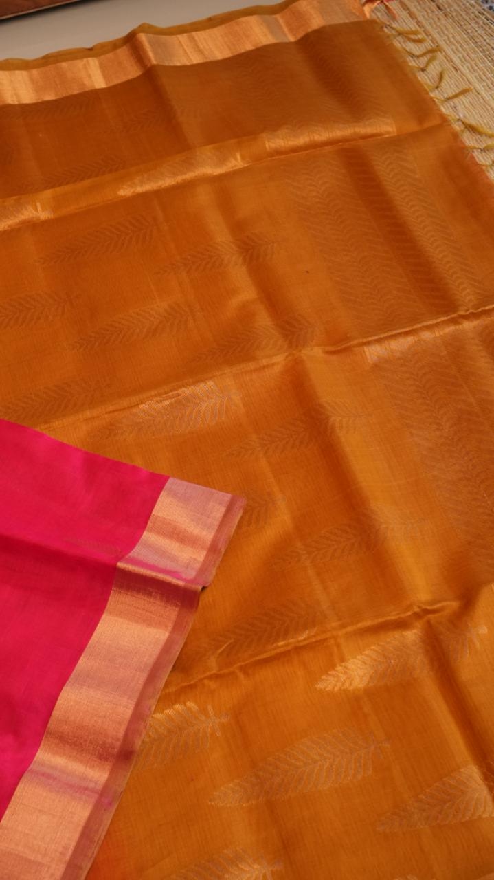 Kora Silk Cotton Saree - 04-04-02-06 (CAMELLIA ROBIN)