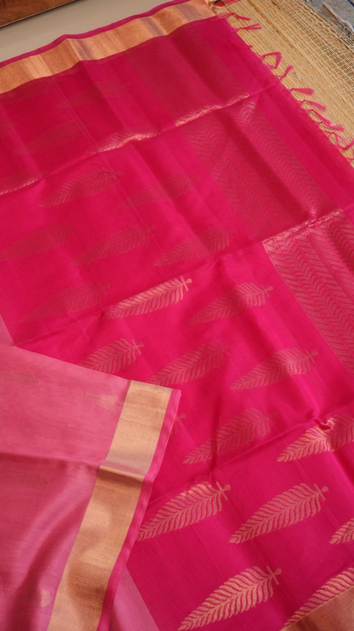 Kora Silk Cotton Saree - 04-04-02-01 (OLEANDER SPOONBILL)