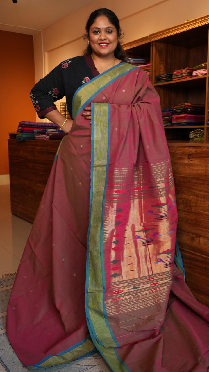 Paithani Handloom Cotton Sarees -44-05-05-02 (GULABI SHAAM)