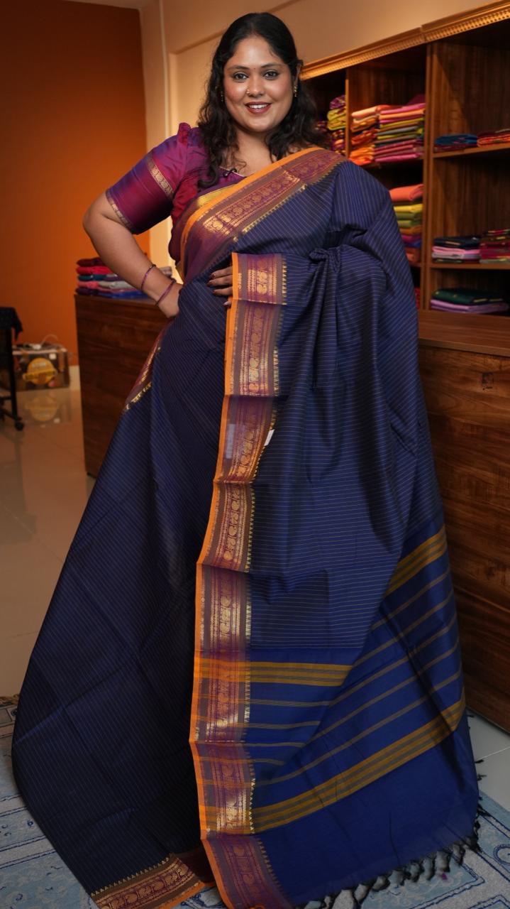 Kanchi Cotton Saree - 01-03-02-08 (BLUE JAY)