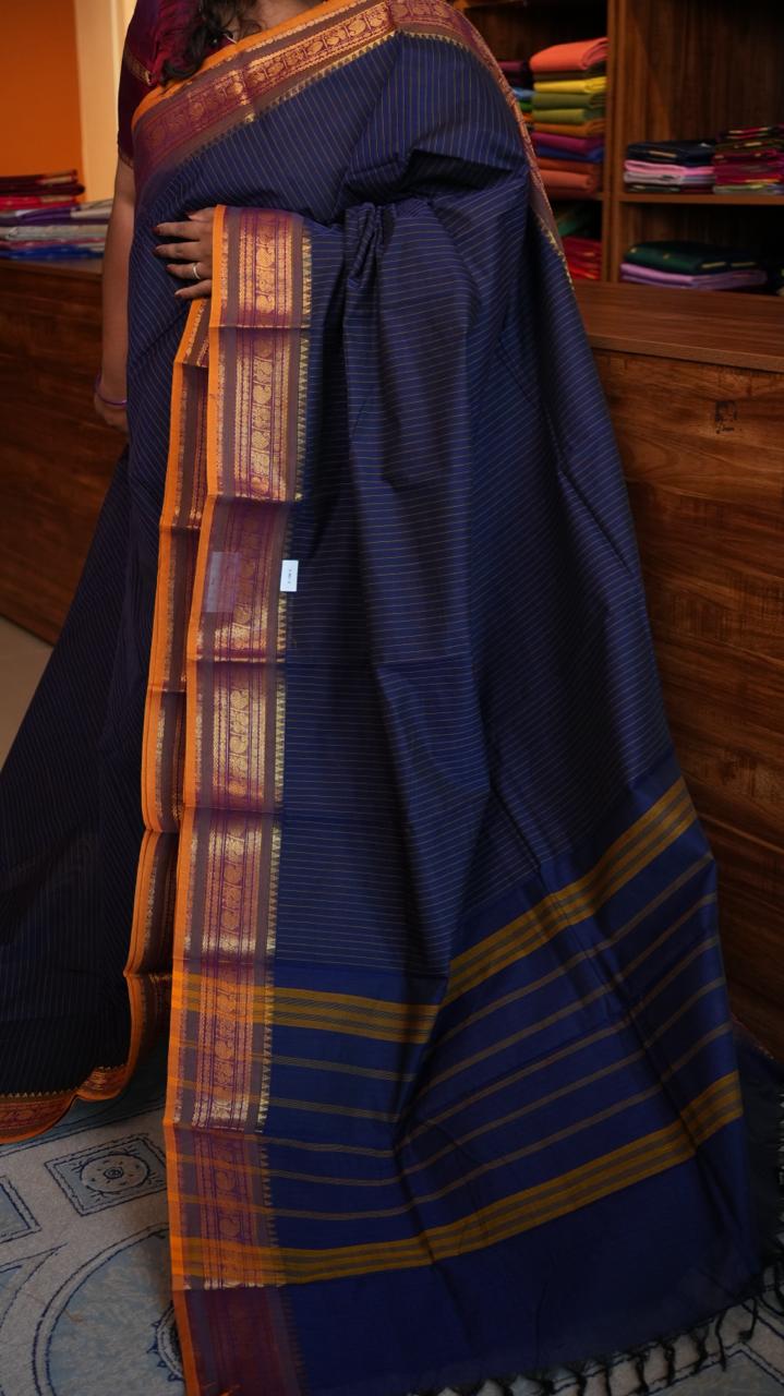 Kanchi Cotton Saree - 01-03-02-08 (BLUE JAY)