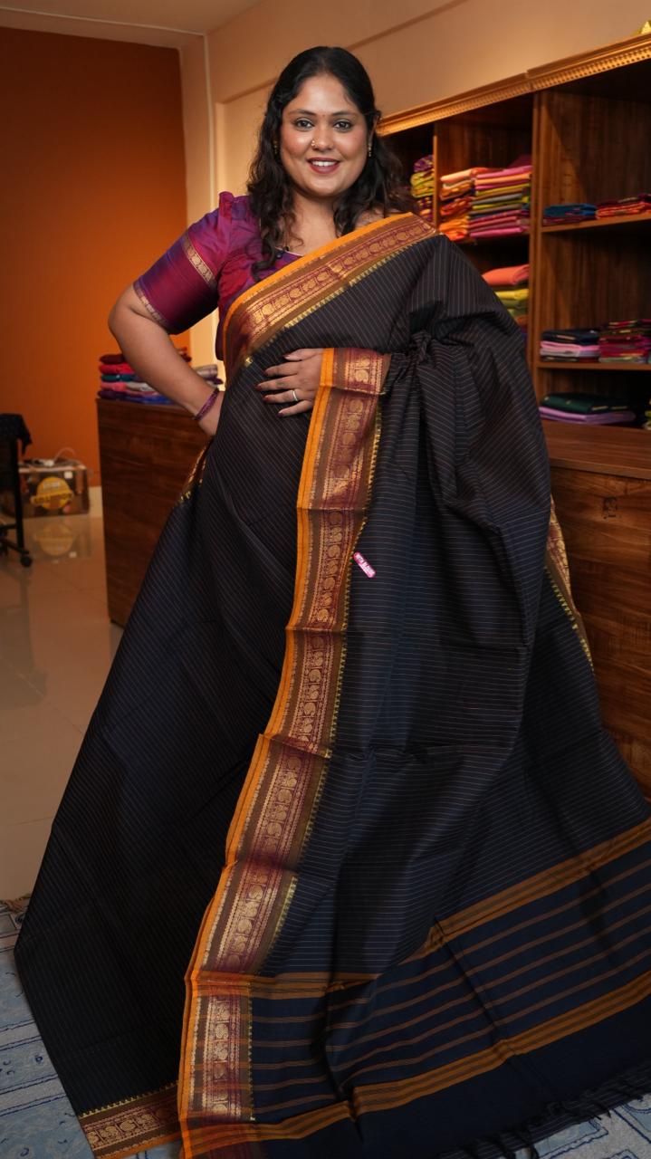 Kanchi Cotton Saree - 01-03-02-02 (RAVEN)