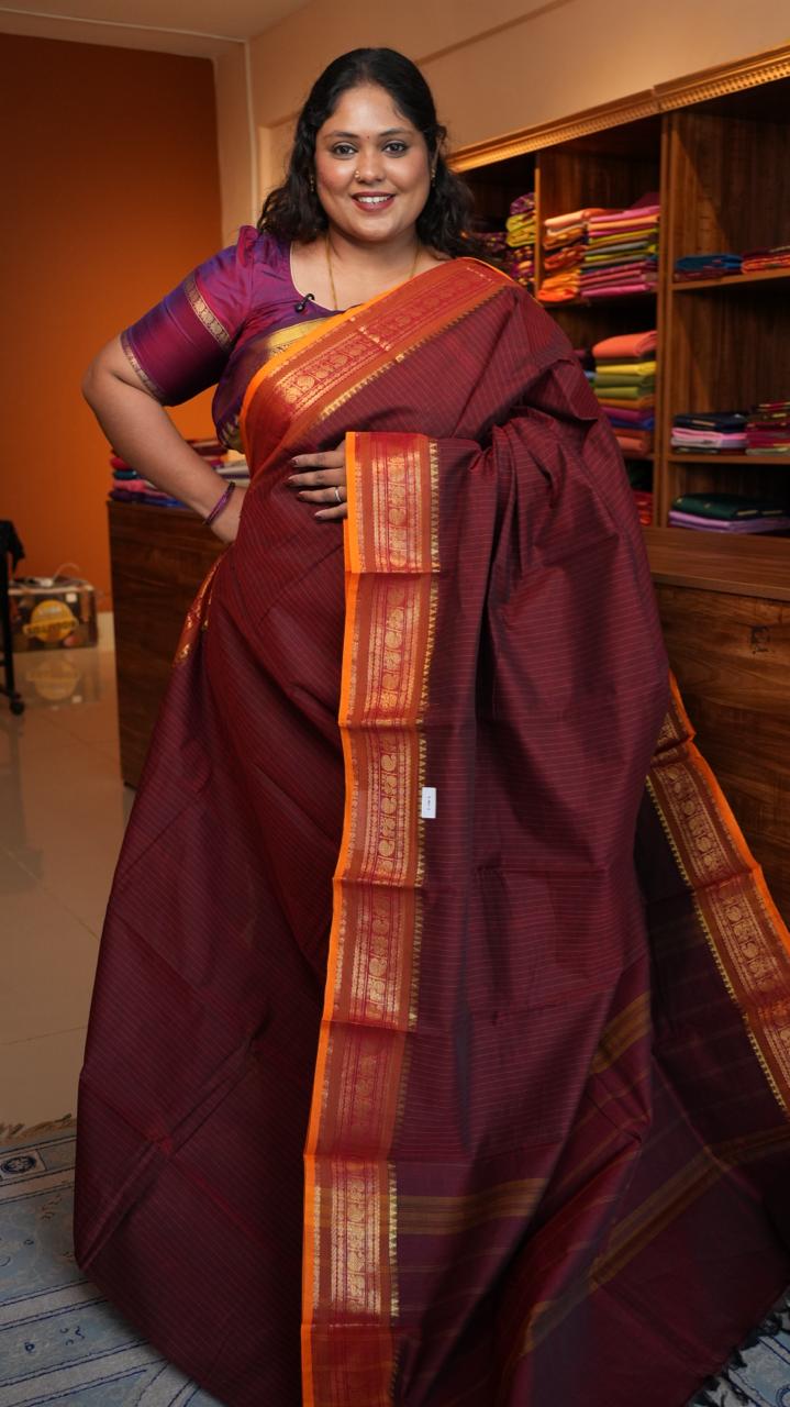 Kanchi Cotton Saree - 01-03-02-10 (RED AVADAVAT)