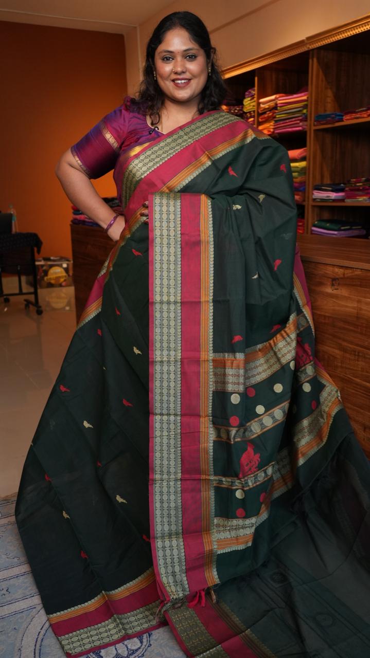 Grand Kanchi Cotton Sarees - 01-02-12-KC-05 (MAYIL IRAGU)