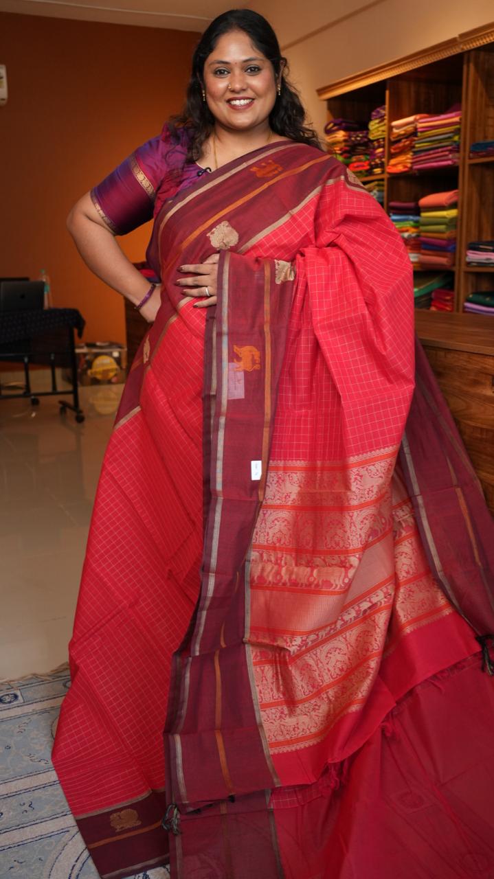 Grand Kanchi Cotton Sarees - 01-02-14-PCS-01 ( KUMKUMA POO)