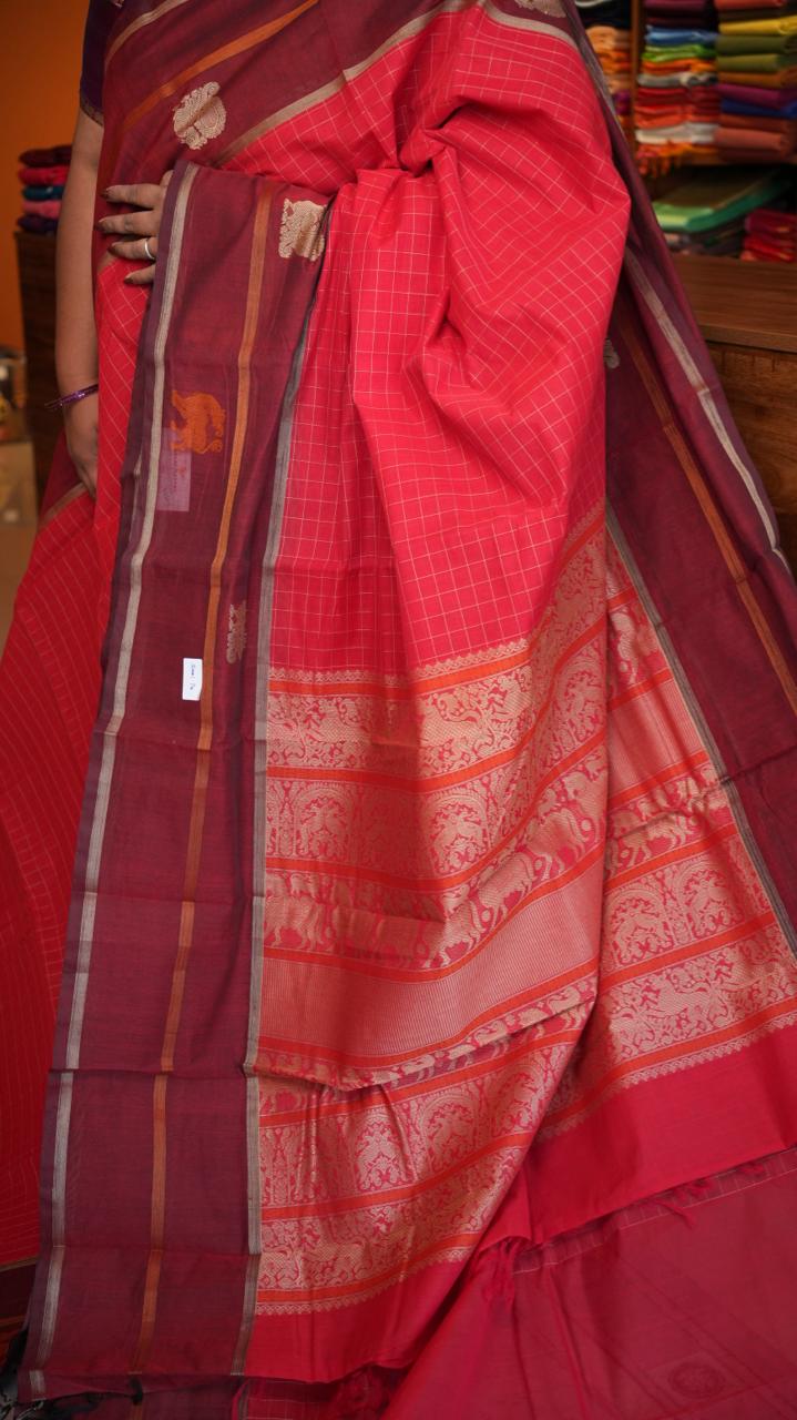 Grand Kanchi Cotton Sarees - 01-02-14-PCS-01 ( KUMKUMA POO)