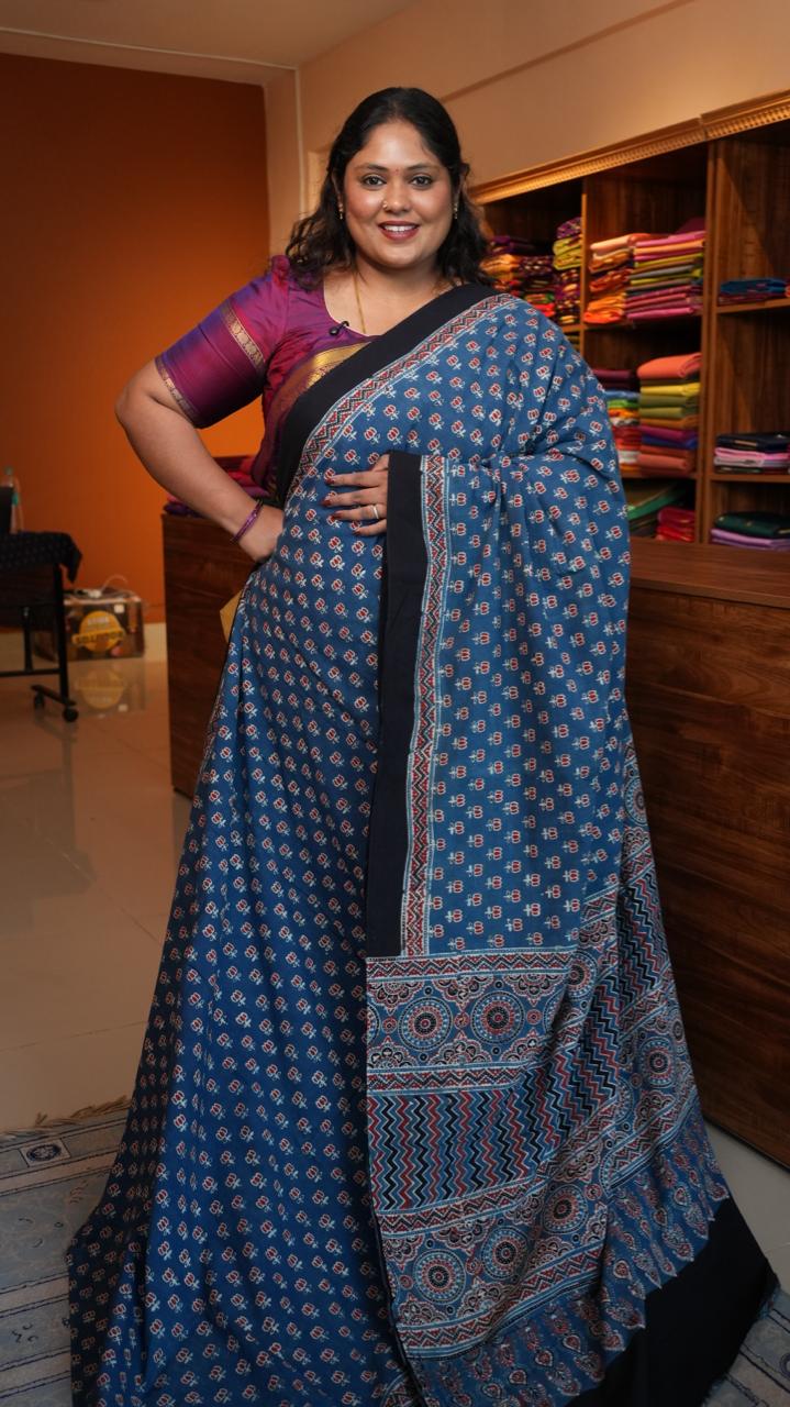 Ajrakh Cotton Saree - 46-12-01-08 (BHUJODI)